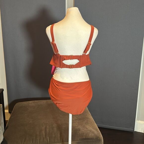 Women’s Xhilaration Plus Size Orange 2 Piece Bikini Smocked Top Size 2X NWT - Picture 4 of 12